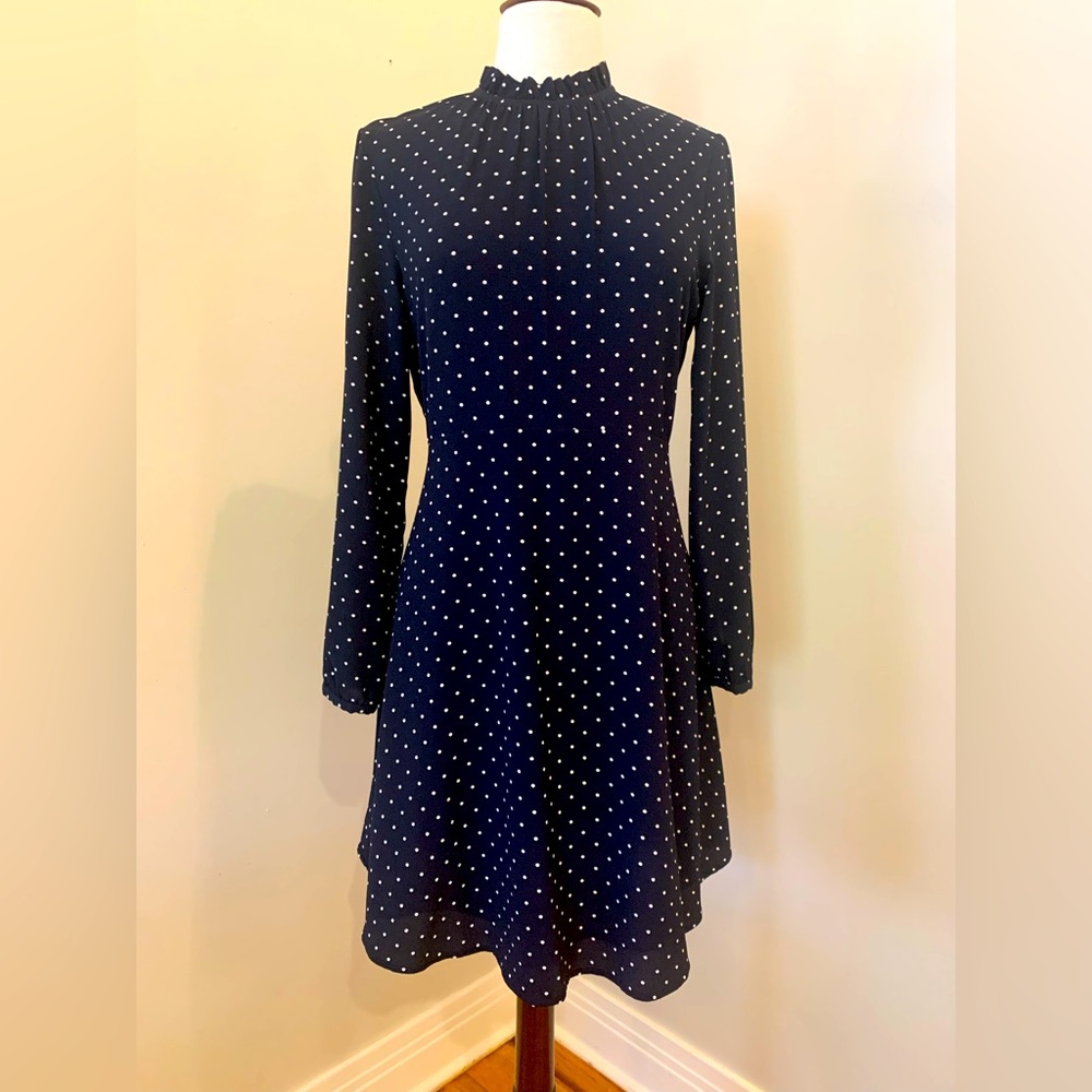 Navy blue polka dots.